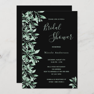 Invitación Guión botánico verde negro Ducha de novia