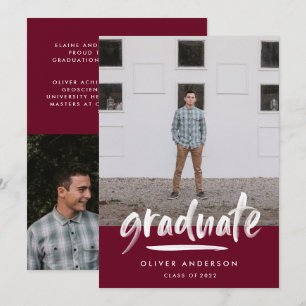 Invitación Guión burgundy moderno 3 foto graduación elegante