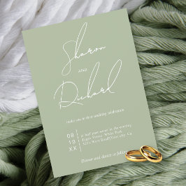 Invitación Guión caligrafía sage verde boda minimalista