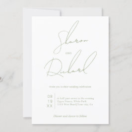 Invitación Guión caligrafía sage verde boda minimalista