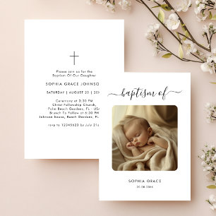 Invitación Guión caprichoso Bautismo neutral de género blanco