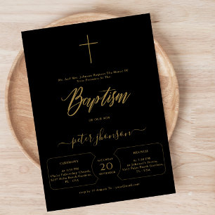 Invitación Guión caprichoso Bautismo neutral de género negro