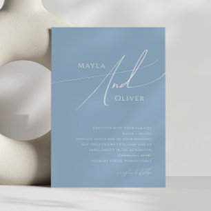 Invitación Guión caprichoso   Boda azul turbio