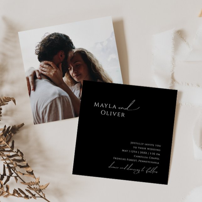 Invitación Guión caprichoso | Boda de Black Photo Square (Subido por el creador)