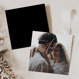Invitación Guión caprichoso   Boda de fotografías de Black Sq