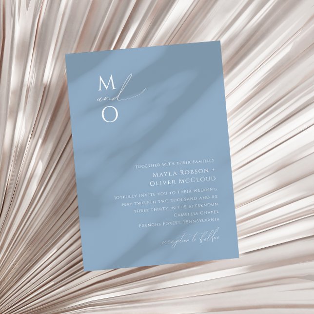 Invitación Guión caprichoso | Boda de monograma azul turbio (Subido por el creador)