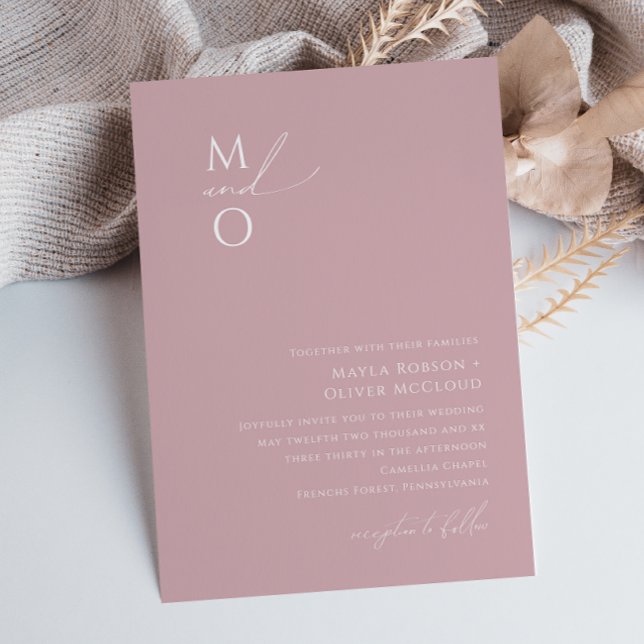 Invitación Guión caprichoso | Boda de monograma Rosa polvorie (Subido por el creador)