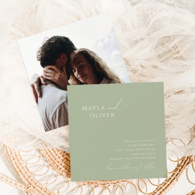 Invitación Guión caprichoso | Boda de Sage Green Photo Square (Subido por el creador)
