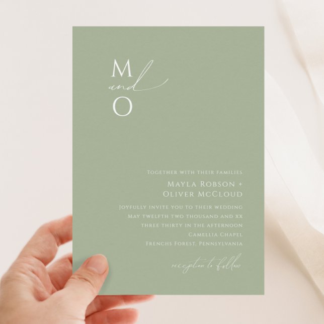 Invitación Guión caprichoso | Boda del Monograma Verde Sabio (Subido por el creador)