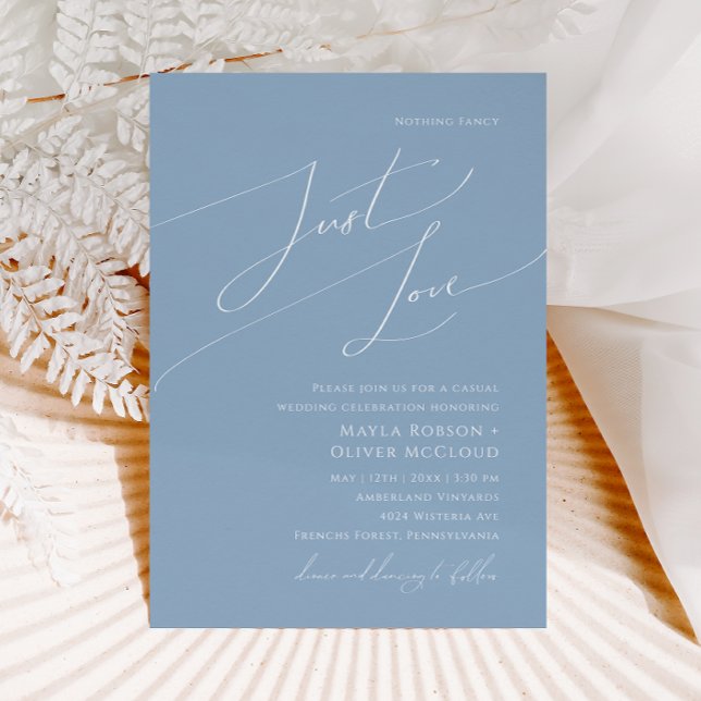 Invitación Guión caprichoso | Boda Dusty Blue Just Love (Subido por el creador)