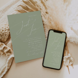 Invitación Guión caprichoso | Boda Sage Green Just Love