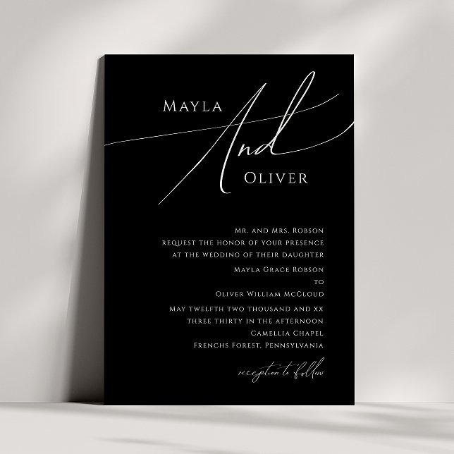 Invitación Guión caprichoso | Boda tradicional negro (Subido por el creador)