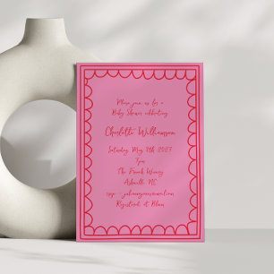 Invitación Guión Caprichoso Borde de Garabatos Rosa Rojo Baby