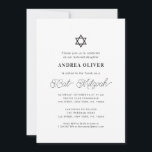 Invitación Guión caprichoso Chica blanco y negro Bat Mitzvah<br><div class="desc">Celebre el Bar Mitzvah con esta moderna y elegante invitación,  que incluye su texto personalizado. Añade fácilmente tus propios detalles haciendo clic en la opción "personalizar".</div>