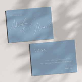 Invitación Guión caprichoso | Dusty Blue Matron of Honor Card
