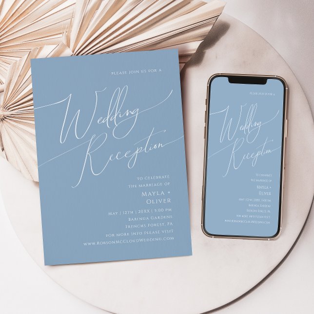 Invitación Guión caprichoso | Dusty Blue Wedding Reception (Subido por el creador)