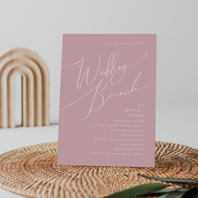 Invitación Guión caprichoso | Dusty Rosa Boda Brunch (Subido por el creador)