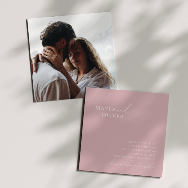 Invitación Guión caprichoso | Dusty Rosa Boda de Photo Square (Subido por el creador)