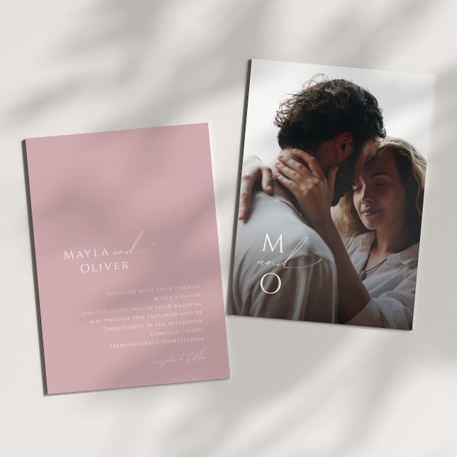 Invitación Guión caprichoso | Rosa Monograma Boda fotográfico (Subido por el creador)