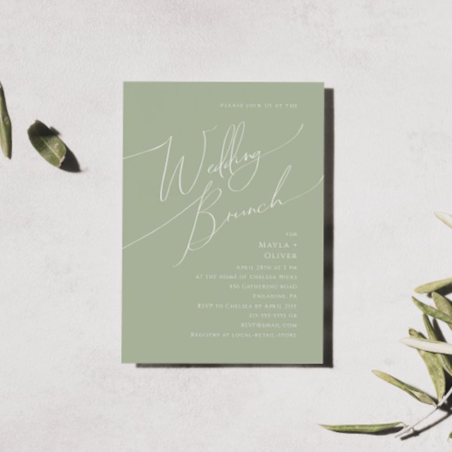 Invitación Guión caprichoso | Sage Green Boda Brunch (Subido por el creador)