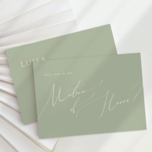 Invitación Guión caprichoso   Sage Green Matron of Honor Card