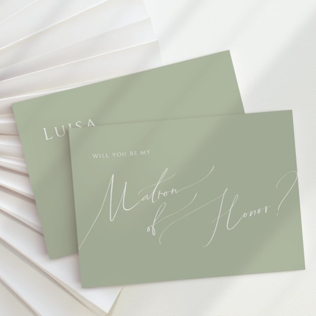 Invitación Guión caprichoso | Sage Green Matron of Honor Card (Subido por el creador)
