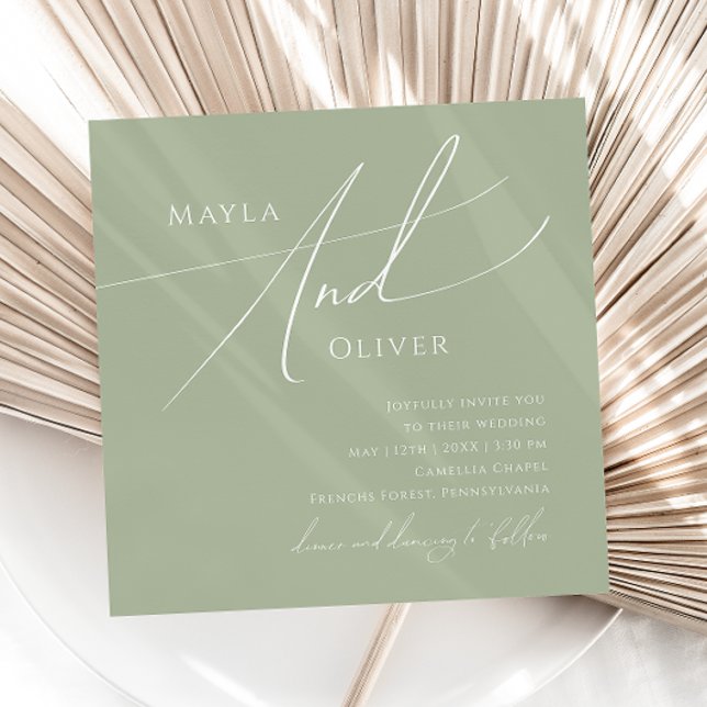 Invitación Guión caprichoso | Sage Green Square Boda (Subido por el creador)