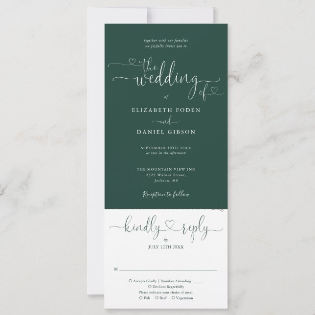 Invitación Guión cardíaco verde esmeralda todo en un Boda (Anverso)