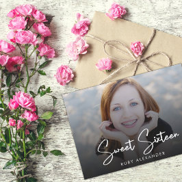 Invitación Guión casual Blanco 4 Foto Dulce 16 Cumpleaños