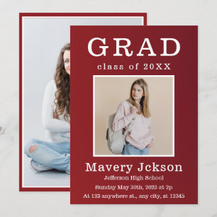 Invitación Guión casual blanco   Dos fiestas de graduación fo