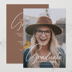 Invitación Guión casual blanco   Partido de Graduación de Fot