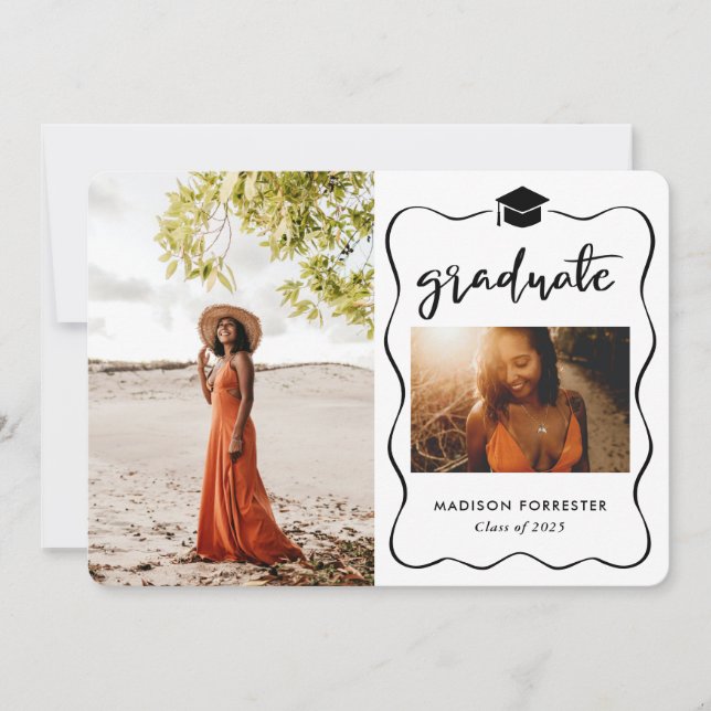 Invitación Guión Casual Gorra de Graduado Moderno (Anverso)