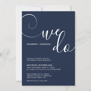 Invitación Guión clásico de caligrafía hacemos Boda azul de l