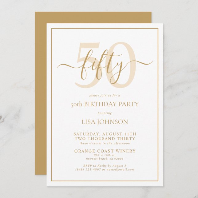 Invitación Guión clásico de oro de 50 años formal (Anverso / Reverso)