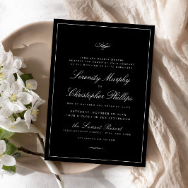 Invitación Guión Clásico Elegancia Boda Blanco Y Negro