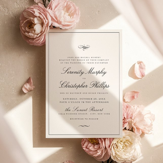 Invitación Guión Clásico Elegancia Boda Blanco Y Negro (Classic Elegance Script Black And White Wedding In Invitation)