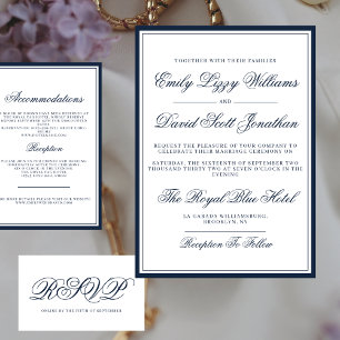 Invitación Guión clásico elegante azul de la marina