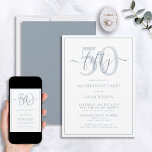 Invitación Guión clásico formal de 50 años de duración<br><div class="desc">¡Celebra el gran estilo de 5-0! Lleva tu celebración de cumpleaños al siguiente nivel con esta invitación formal de escritura azul Dusty de 50 años. Con un cuadro de texto azul polvoriento clásico sobre un fondo blanco, se pueden incluir detalles personalizados en una caligrafía con letras a mano moderna. Añada...</div>