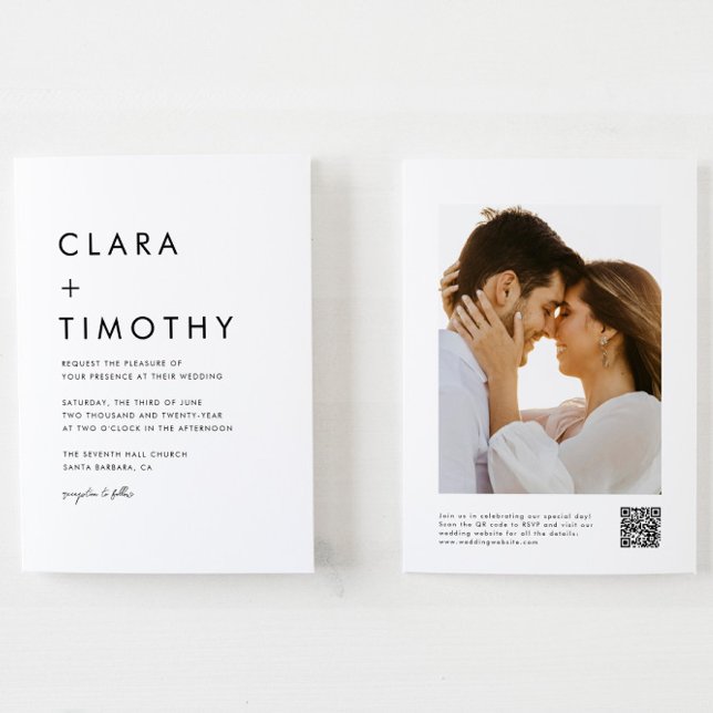 Invitación Guión Clásico Mínimo Código QR Todo En Un Boda (Subido por el creador)