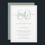 Invitación Guión clásico verde de cumpleaños número 60 formal<br><div class="desc">¡Celebra el gran estilo de 6-0! Lleva tu celebración de cumpleaños al siguiente nivel con esta invitación formal de escritura clásica de cumpleaños número 60. Con un cuadro de texto verde sabio clásico sobre un fondo blanco, se pueden incluir detalles personalizados en una caligrafía con letras a mano moderna. Añada...</div>