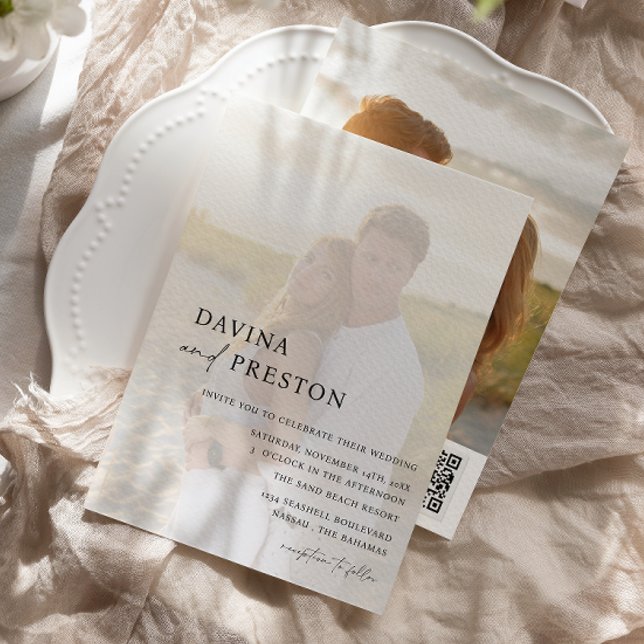 Invitación Guión contemporáneo Moderno dos CÓDIGO QR de foto (Subido por el creador)