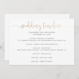 Invitación Guión cronológico de la fiesta de bodas. Caligrafí