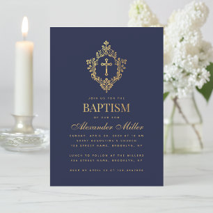 Invitación Guión cruzado de Escudo Blue Faux Gold de la Armad