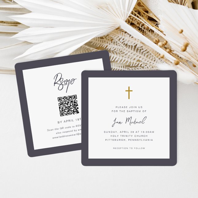 Invitación Guión cruzado simple Código QR Código Rsvp Baptism (Subido por el creador)