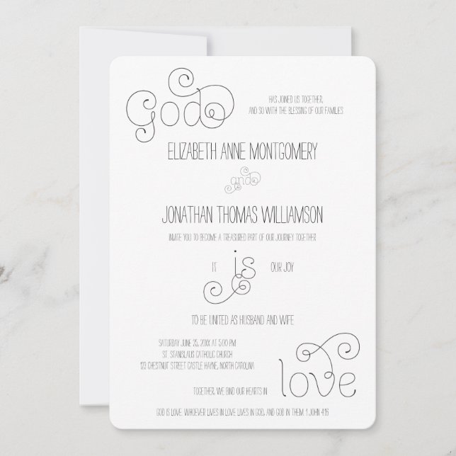 Invitación Guión cursi Dios es amor Boda cristiano (Anverso)
