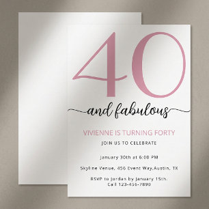 Invitación Guión de 40 y fabuloso Cumpleaños rosa 40 cumpleañ