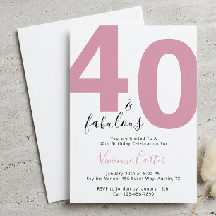 Invitación Guión de 40 y fabuloso Cumpleaños rosa 40 cumpleañ