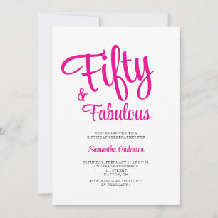Invitación Guión de 50 y fabuloso Cumpleaños 50 Fiesta Rosa