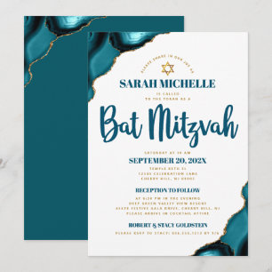 Invitación Guión de agate turquesa de bat Mitzvah 2 Venue Mod