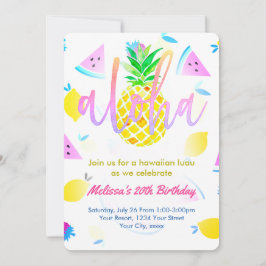 Invitación guión de aloha para fiesta de cumpleaños tropical